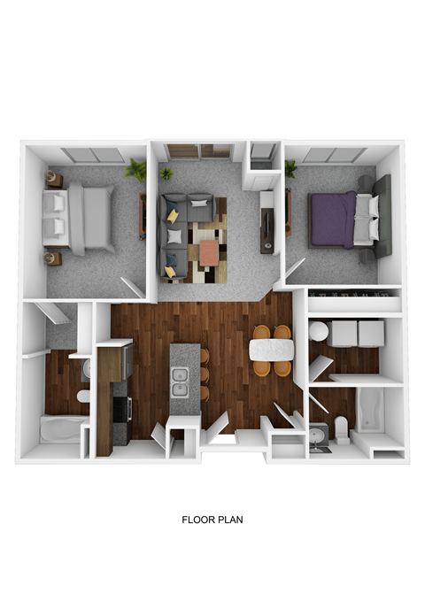 Floor plan for 2 beds, 2 baths, 900 sqft